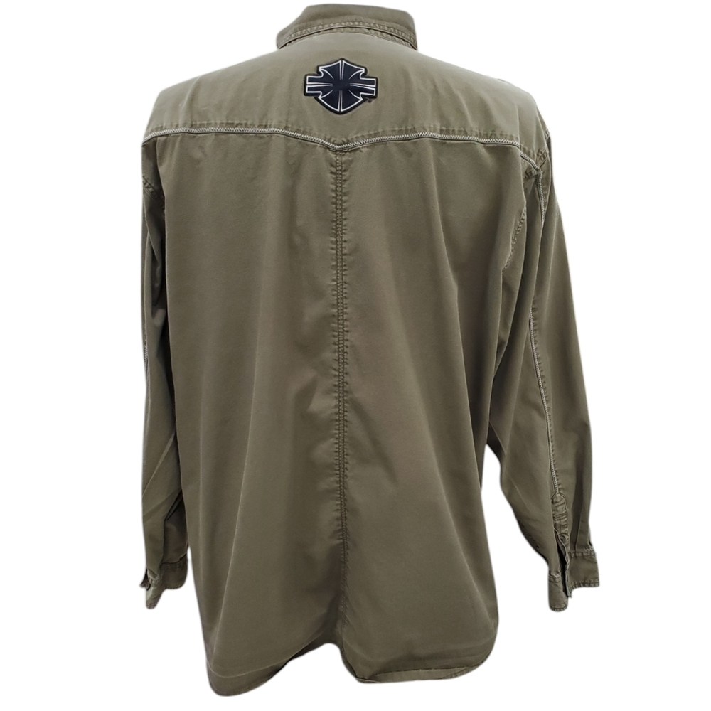 Harley Davidson shirt men's 3XL army green western style long sleeve button - Picture 2 of 13